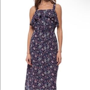 Bobeau Navy Pink Paisley Midi Dress- Size Medium